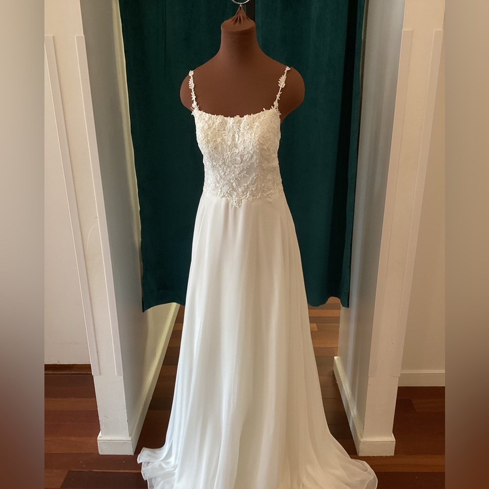 Alyce Paris chiffon lace square neck a-line gown